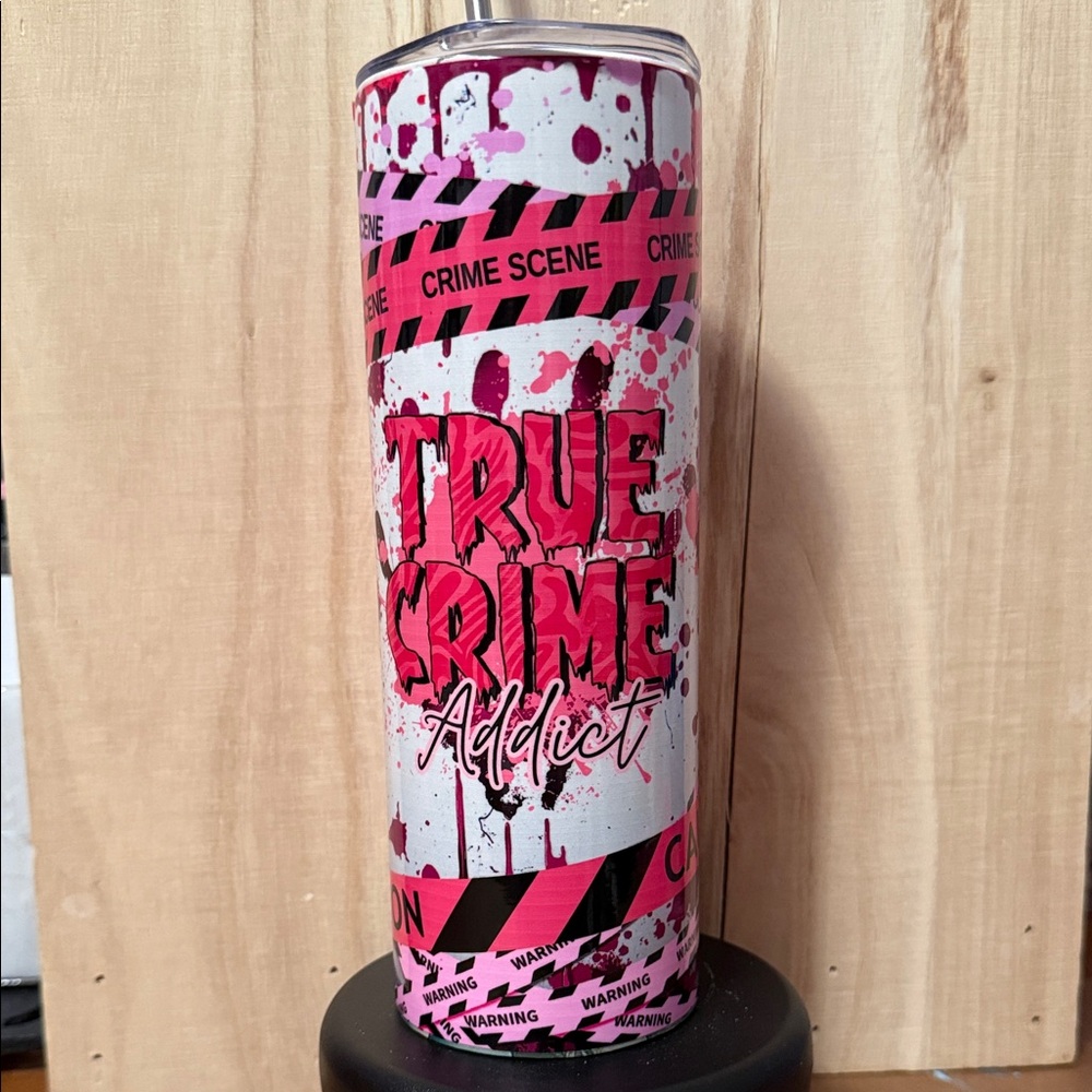 True Crime Addict Tumbler - Pink and Black